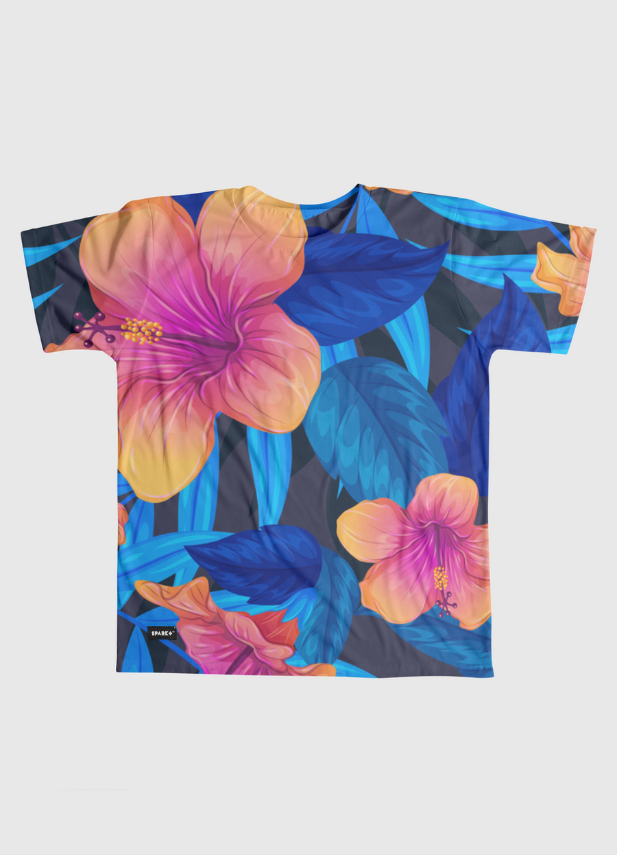 blue topical floral design