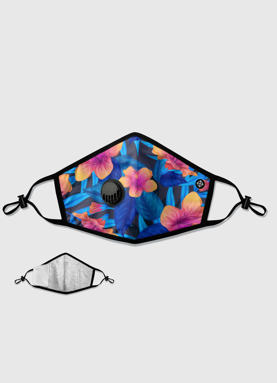 blue topical floral design