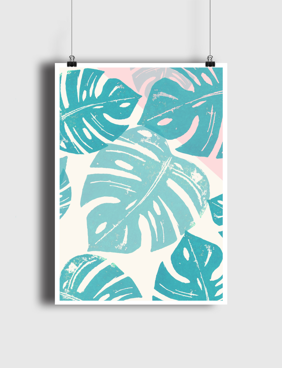 Linocut Monstera Rosy