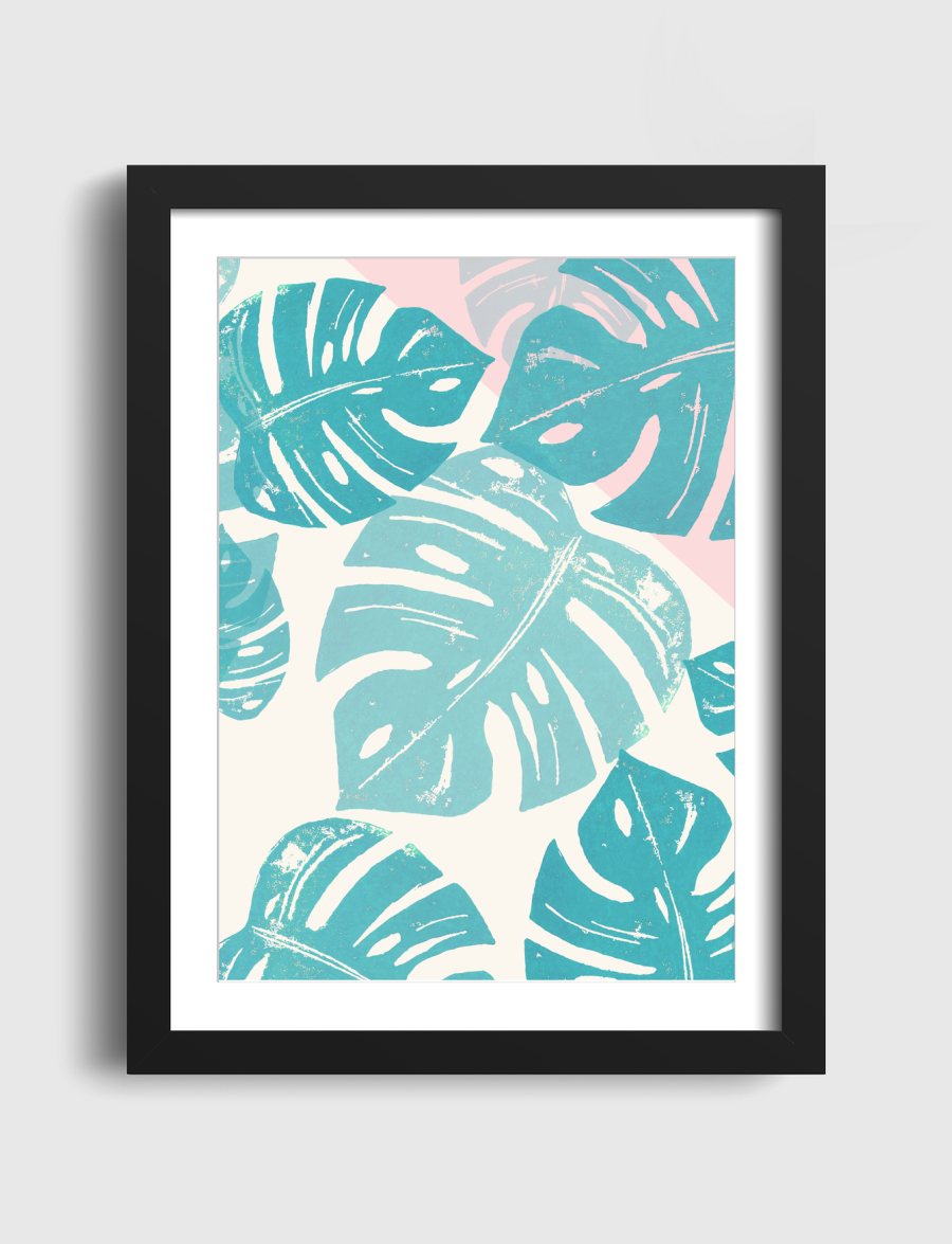 Linocut Monstera Rosy